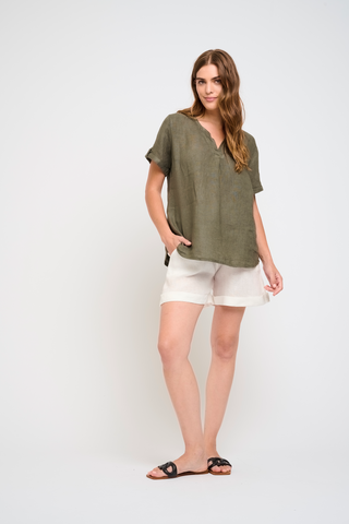 Front Pleat Linen Top