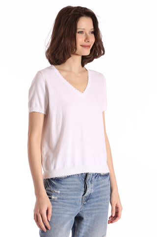 Cotton Cashmere Frayed V Tee