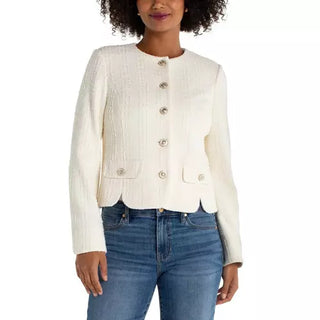 Collarless Jacket With Scallop Detail