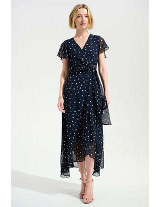 Chiffon Print Wrap Dress With Ruffle Detail