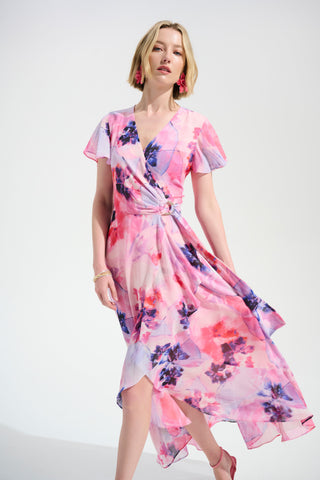 Chiffon Print Wrap Dress With Ruffle Detail