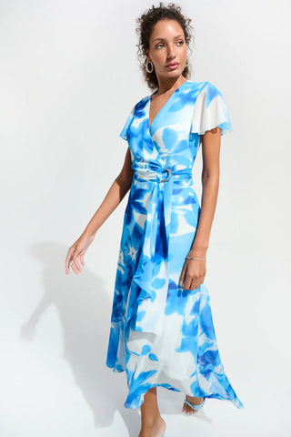 Chiffon Print Wrap Dress With Ruffle Detail