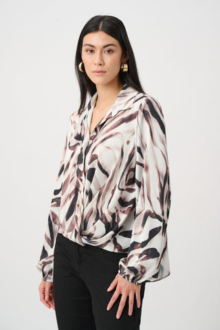 Satin Animal Print Draped Top