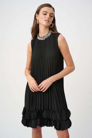 Pleated Embellished A-Line Dress