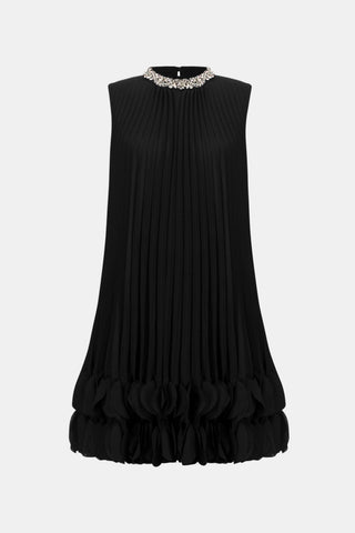 Pleated Embellished A-Line Dress