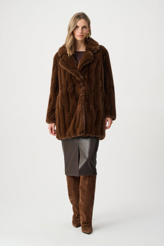 Textured Faux Fur Notch Collar Coat