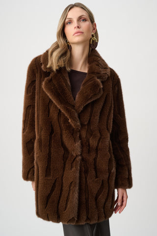 Textured Faux Fur Notch Collar Coat
