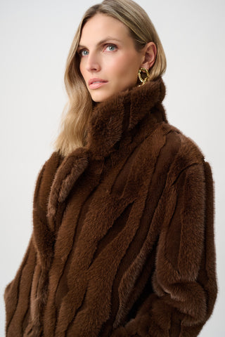 Textured Faux Fur Notch Collar Coat