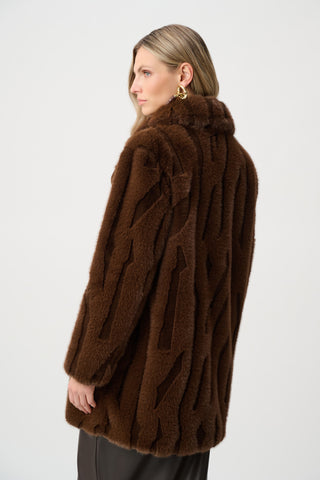 Textured Faux Fur Notch Collar Coat