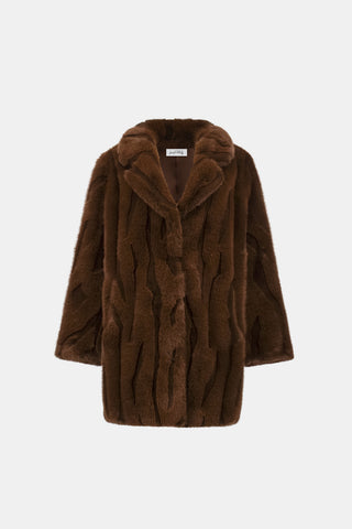 Textured Faux Fur Notch Collar Coat