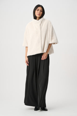 Short Chevron Faux Fur Cape Style Jacket