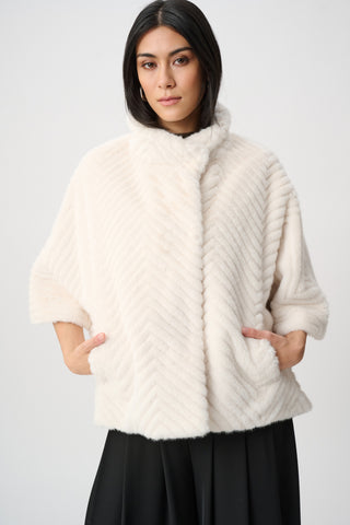 Short Chevron Faux Fur Cape Style Jacket