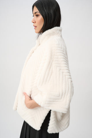 Short Chevron Faux Fur Cape Style Jacket