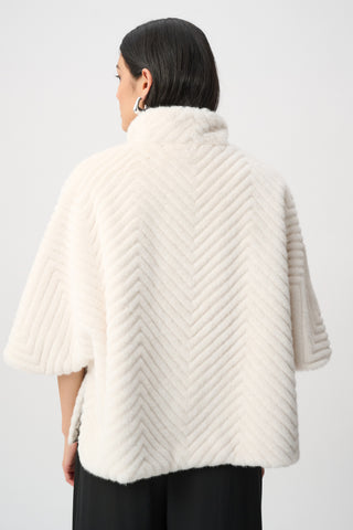 Short Chevron Faux Fur Cape Style Jacket