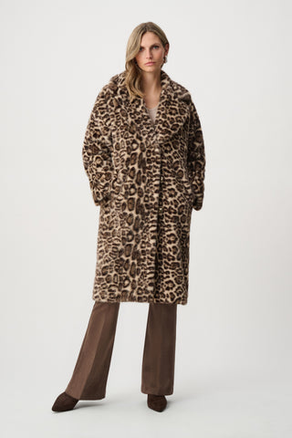 Faux Fur Leopard Print Straight Coat