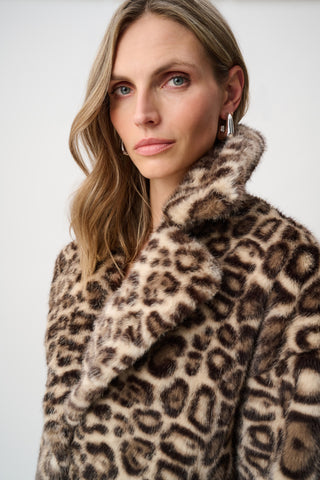 Faux Fur Leopard Print Straight Coat