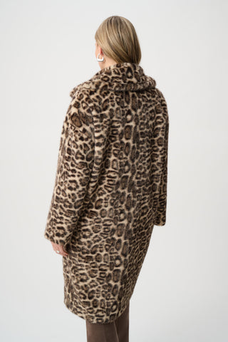 Faux Fur Leopard Print Straight Coat