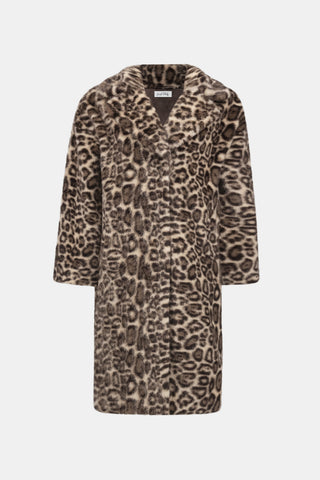 Faux Fur Leopard Print Straight Coat