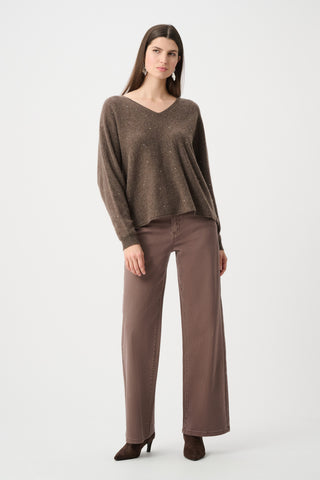 Cashmere Boxy Sweater With Rhinestone