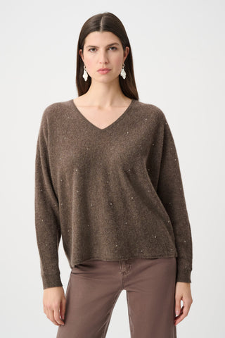 Cashmere Boxy Sweater With Rhinestone