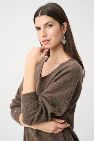 Cashmere Boxy Sweater With Rhinestone