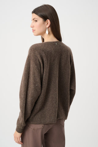 Cashmere Boxy Sweater With Rhinestone