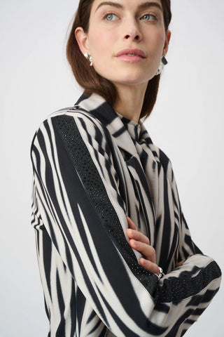 Animal Print Blazer With Rhinestone
