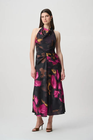 Floral Satin Halter Midi Dress