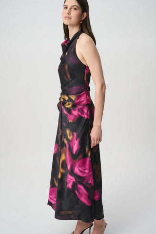 Floral Satin Halter Midi Dress