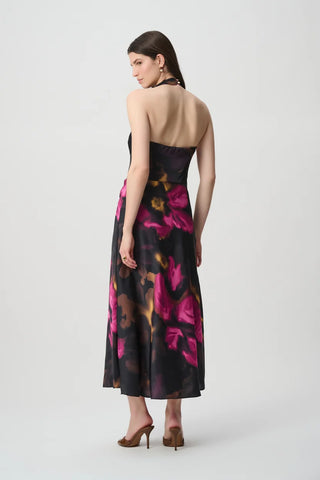 Floral Satin Halter Midi Dress