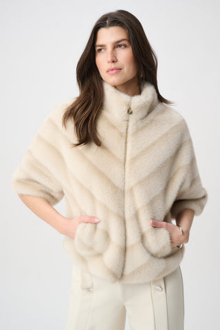 Chevron Print Faux Fur Jacket