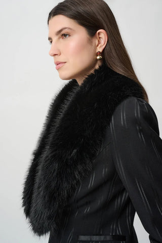 Faux-Fur Collar Striped Blazer