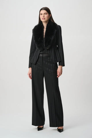 Faux-Fur Collar Striped Blazer
