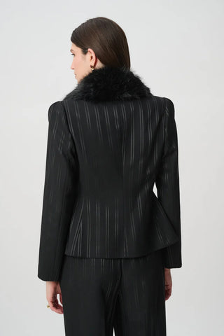 Faux-Fur Collar Striped Blazer
