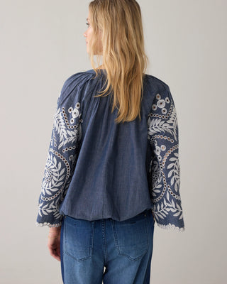Chambray top with embroidery
