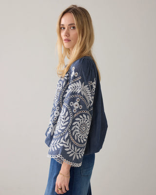 Chambray top with embroidery