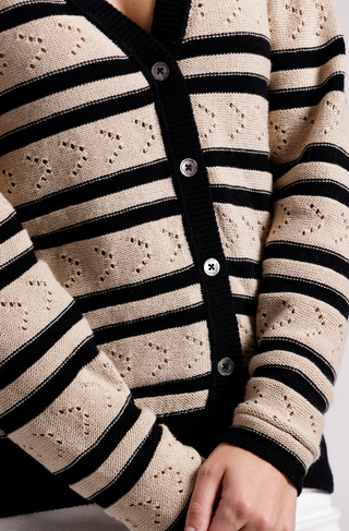 Cotton Cashmere Striped Pointelle Cardi