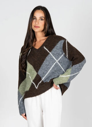 Brushed Relaxed Fit Argyle Sweater
