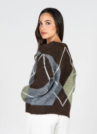 Brushed Relaxed Fit Argyle Sweater