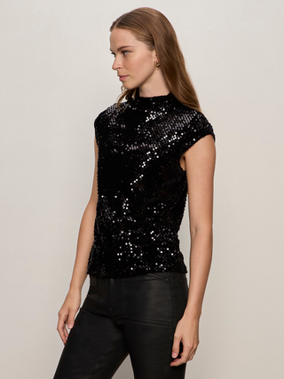 Funnel Neck Sequin Top