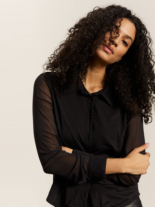 Fitted Mesh Button Down Top