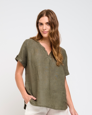 Front Pleat Linen Top