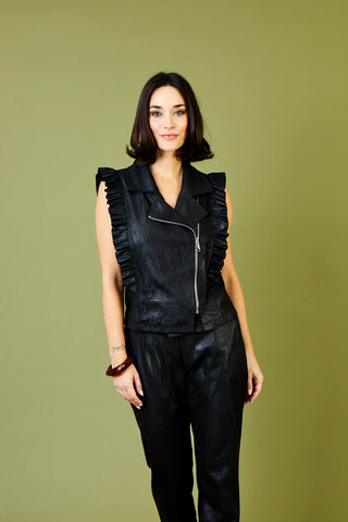 Ella Faux Leather Frill Sleeve Gilet