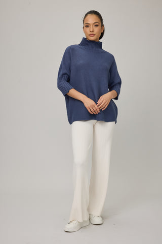 Rib Funnel Neck Knit Sweater