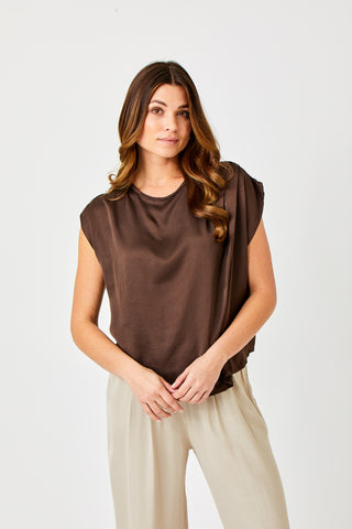 Gabon Satin Sleeveless Top With Pleat Detailing