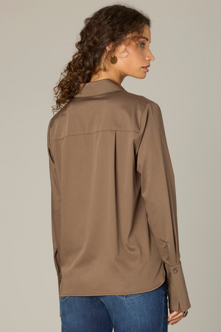 Long French Cuff Sleeve Button Down Woven Top