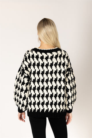 Knit Houndstooth Open Cardi