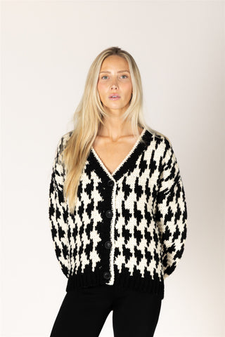 Knit Houndstooth Open Cardi