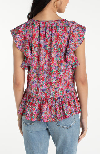 Flutter Sleeve Peplum Woven Top