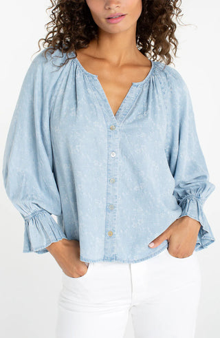 3/4 Sleeve Shirred Woven Top